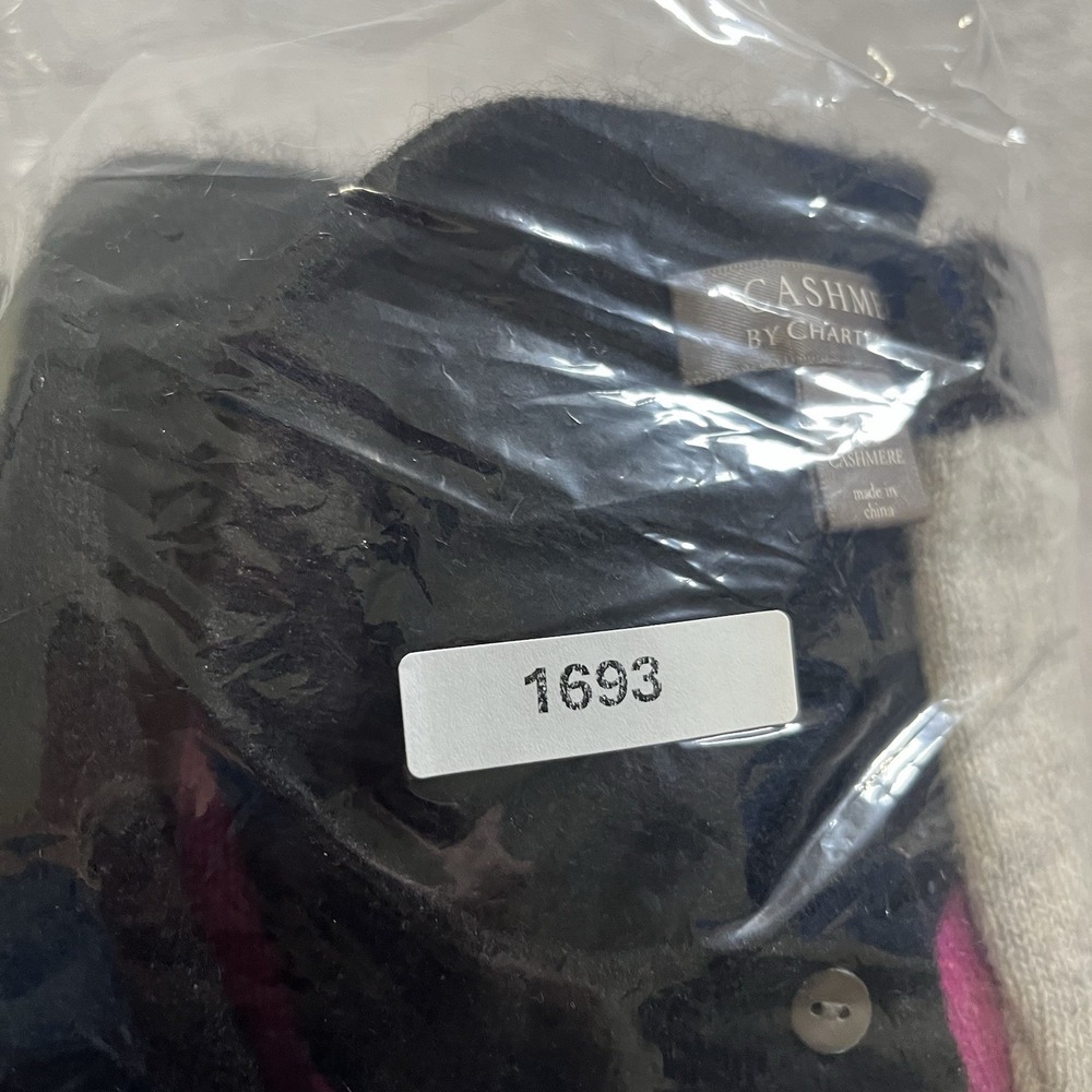 Charter Club Cashmere Sweater Cardigan Pink Grey Black Colorblock Size Large - Picture 7 of 7